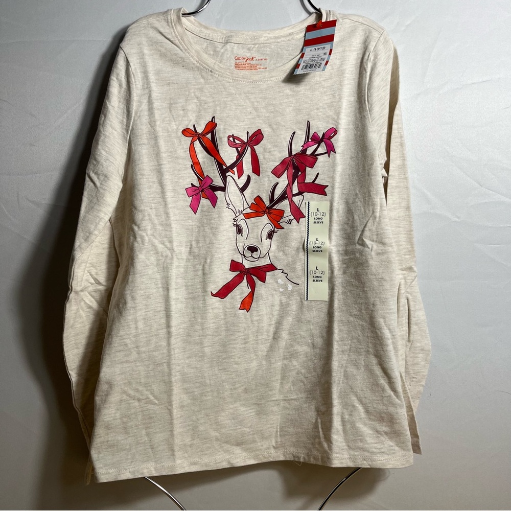 Girls' Long Sleeve 'Deer' Graphic T-Shirt - Cat & Jack NWT Sz L - Picture 2 of 8